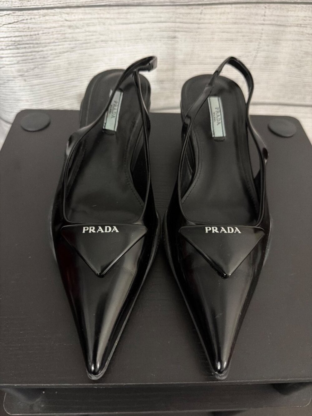 Prada Brushed Leather Slingback Pointed-Toe Kitten Heels Size 8
